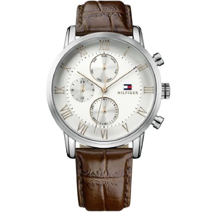 Tommy Hilfiger Kane Men’s Classic Watch - White Dial & Brown Leather Strap | 1791400