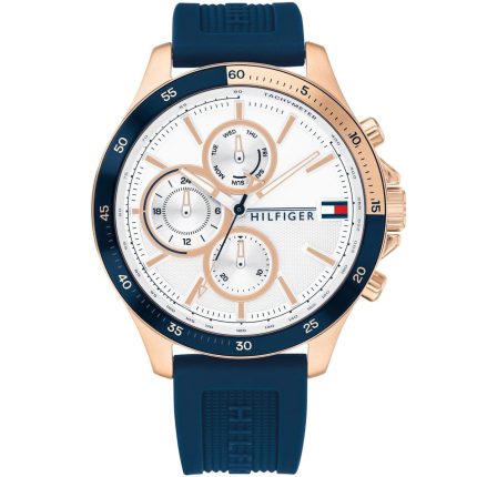 Tommy Hilfiger Bank Men’s Watch - White Dial & Blue Silicone Strap - 1791778