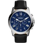 Fossil Grant Men’s Chronograph Watch - Blue Dial & Black Leather | FS4990