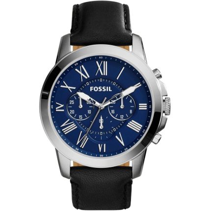 Fossil Grant Men’s Chronograph Watch - Blue Dial & Black Leather | FS4990