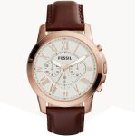 Fossil Grant Men’s Chronograph Watch - White Dial & Brown Leather | FS4991