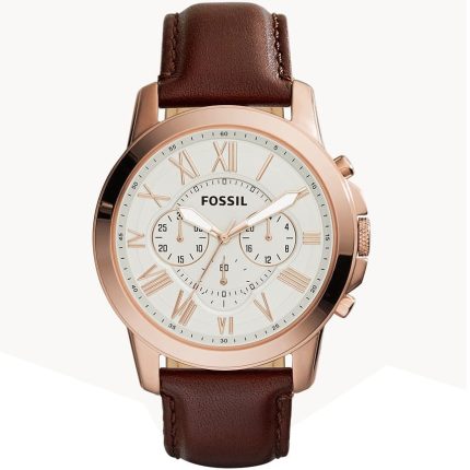 Fossil Grant Men’s Chronograph Watch - White Dial & Brown Leather | FS4991