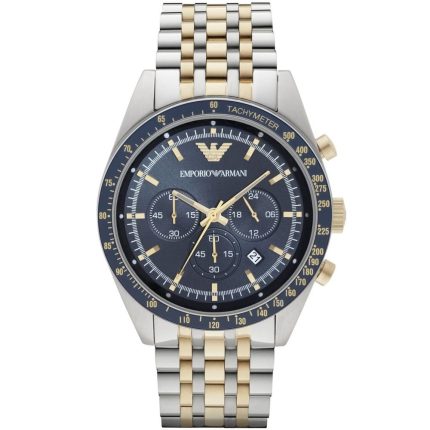Emporio Armani Men’s Tazio Grand Chronograph - Navy Blue & Two-Tone Gold | AR6088