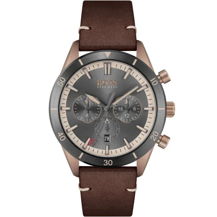 Hugo Boss Santiago Men’s Chronograph – Gray Dial & Distressed Brown Leather (44mm)