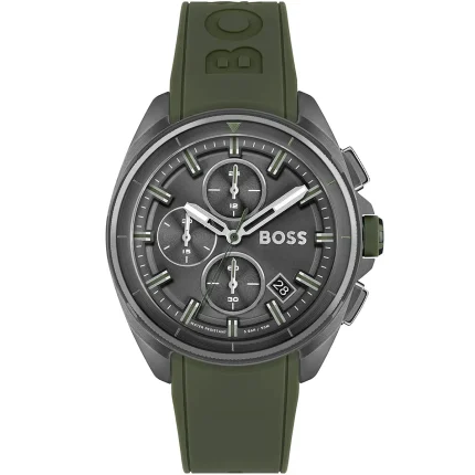 Hugo Boss Volane Men’s Chronograph – Gray Dial & Racing Green Silicone (44mm)