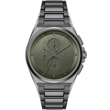 Hugo Boss Steer Men’s Chronograph – Green Dial & Gunmetal Gray Steel (46mm)