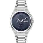 Hugo Boss Steer Men’s Chronograph – Blue Dial & Wide-Link Silver Steel (44mm)