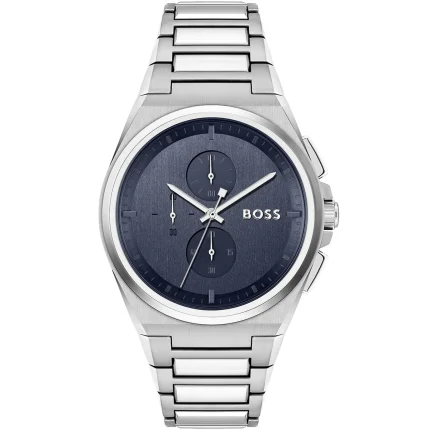 Hugo Boss Steer Men’s Chronograph – Blue Dial & Wide-Link Silver Steel (44mm)