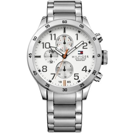 Tommy Hilfiger Trent Men’s Heavyweight Silver Watch - White Dial (1791140)