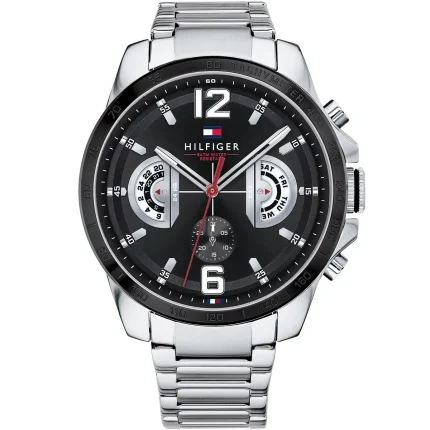 Tommy Hilfiger Decker Men’s Silver Stainless Steel Sport Watch - Black Dial (1791472)