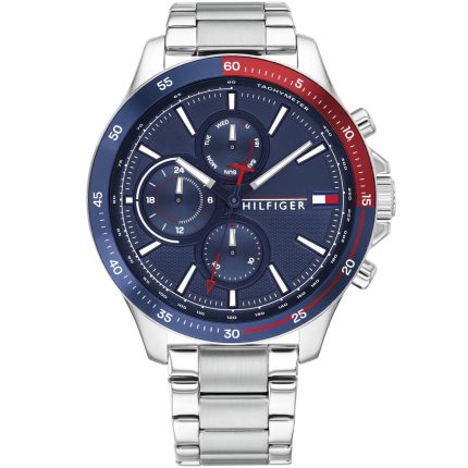 Tommy Hilfiger Bank Men’s Silver Stainless Steel Watch - Deep Blue Dial (1791718)