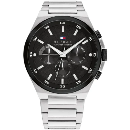 Tommy Hilfiger Dexter Men’s Oversized Silver Watch - Black Dial (1792087)