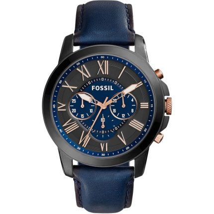 Fossil Grant Men’s Chronograph Watch - Navy Blue Dial & Blue Leather | FS5061