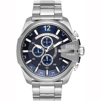 Diesel Mega Chief Men’s Chronograph – Cobalt Blue Dial & Silver Steel (51mm)