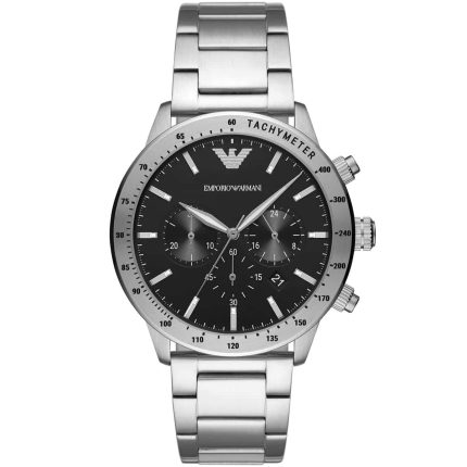 Emporio Armani Men’s Mario Chronograph - Black Dial & Silver Steel | AR11241