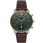 Emporio Armani Men’s Aviator Chronograph - Forest Green Dial & Brown Leather | AR11334