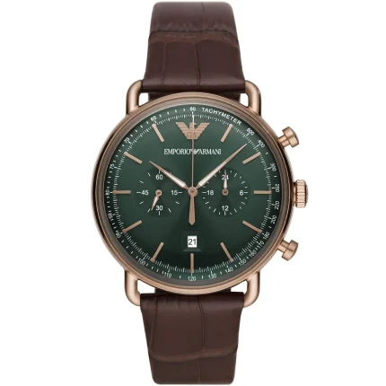 Emporio Armani Men’s Aviator Chronograph - Forest Green Dial & Brown Leather | AR11334