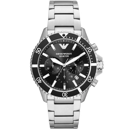 Emporio Armani Men’s Diver Chronograph - Black Dial & Silver Steel | AR11360