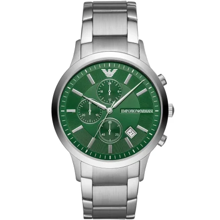 Emporio Armani Men’s Renato Chronograph - Emerald Green Dial & Silver Steel | AR11507