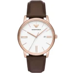 Emporio Armani Men’s Ultra-Slim Dress Watch - White Dial & Brown Leather | AR11572