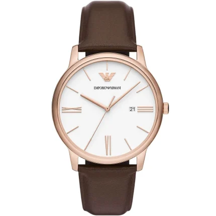 Emporio Armani Men’s Ultra-Slim Dress Watch - White Dial & Brown Leather | AR11572