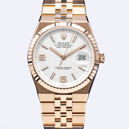 Rolex Perpetual 1908 Everose Gold Raplica – White Honeycomb Dial & Open Case Back