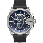 Diesel Mega Chief Men’s Chronograph – Blue Dial & Black Genuine Leather (51mm)