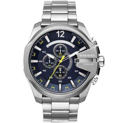 Diesel Mega Chief Men’s Chronograph – Electric Blue Dial & Silver Steel (51mm)