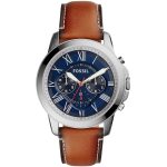 Fossil Grant Men’s Chronograph Watch - Blue Dial & Light Brown Leather | FS5210