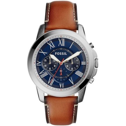 Fossil Grant Men’s Chronograph Watch - Blue Dial & Light Brown Leather | FS5210