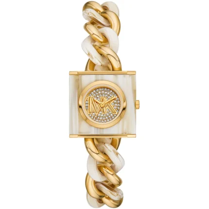 Michael Kors Ladies’ MK Chain Lock – Gold & Beige Enamel (25mm)