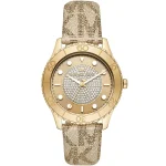 Michael Kors Ladies’ Runway – Gold Dial & Logo Brown Strap (40mm)