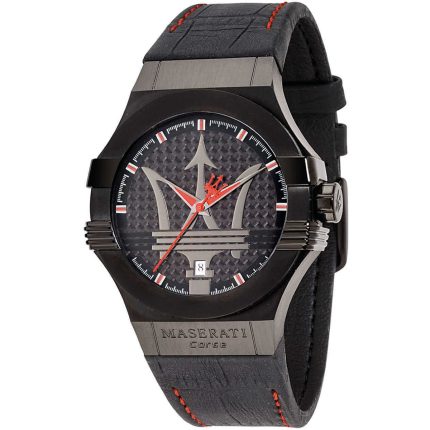 Maserati Potenza Men’s Luxury Watch – Black Trident Dial & Genuine Leather