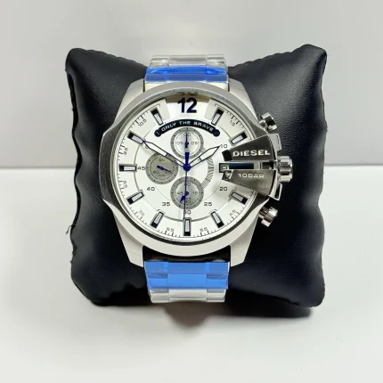 Diesel Mega Chief Men’s Chronograph – Silver & Electric Blue (51mm)