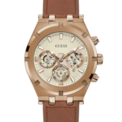Guess Men’s Multi-Function - 44mm Off-White Dial & Brown Leather | GW0262G3