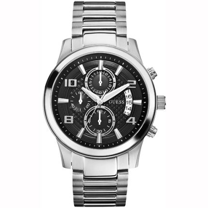 Guess Men’s Pine - 46mm Black Dial & Metallic Gray Steel | W0075G1