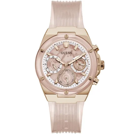 Guess Women’s Athena - 39mm Pink Dial & Clear Silicone | GW0409L3