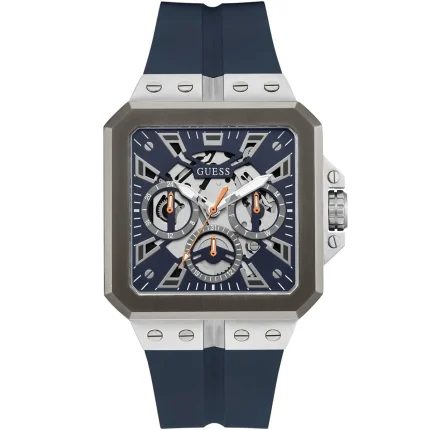 Guess Men’s LEO - 42mm Navy Square Dial & Silicone Strap | GW0637G1