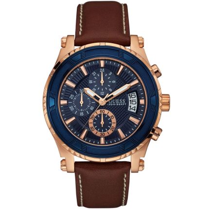 Guess Men’s Pinnacle - 46mm Blue Dial & Brown Leather Chronograph | W0673G3