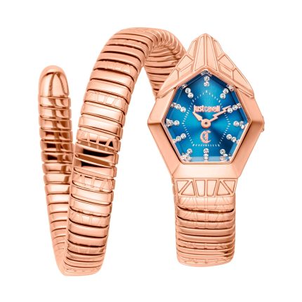 Just Cavalli Women’s Signature Snake Gemma - 23mm Rose Gold & Night Blue | JC1L358M0055