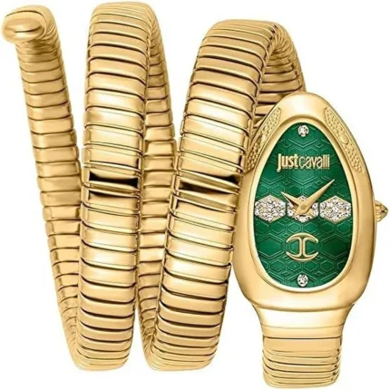 Just Cavalli Women’s Glam - 22mm Asymmetrical Gold-Tone & Emerald Green | JC1L249M