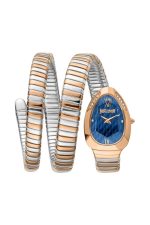 Iconic Fluidity. Radiant Contrast. Redefine your style with the Just Cavalli Azure Serpent, now available at ZAMANKO. This timepiece is a masterpiece of Italian flair, featuring a unique "S" shaped case that mirrors the iconic curves of the Cavalli serpent. The warm rose gold-tone bezel wraps around a stunning midnight blue sunray dial, creating a high-contrast look that captures the mystery and depth of the Mediterranean sea.